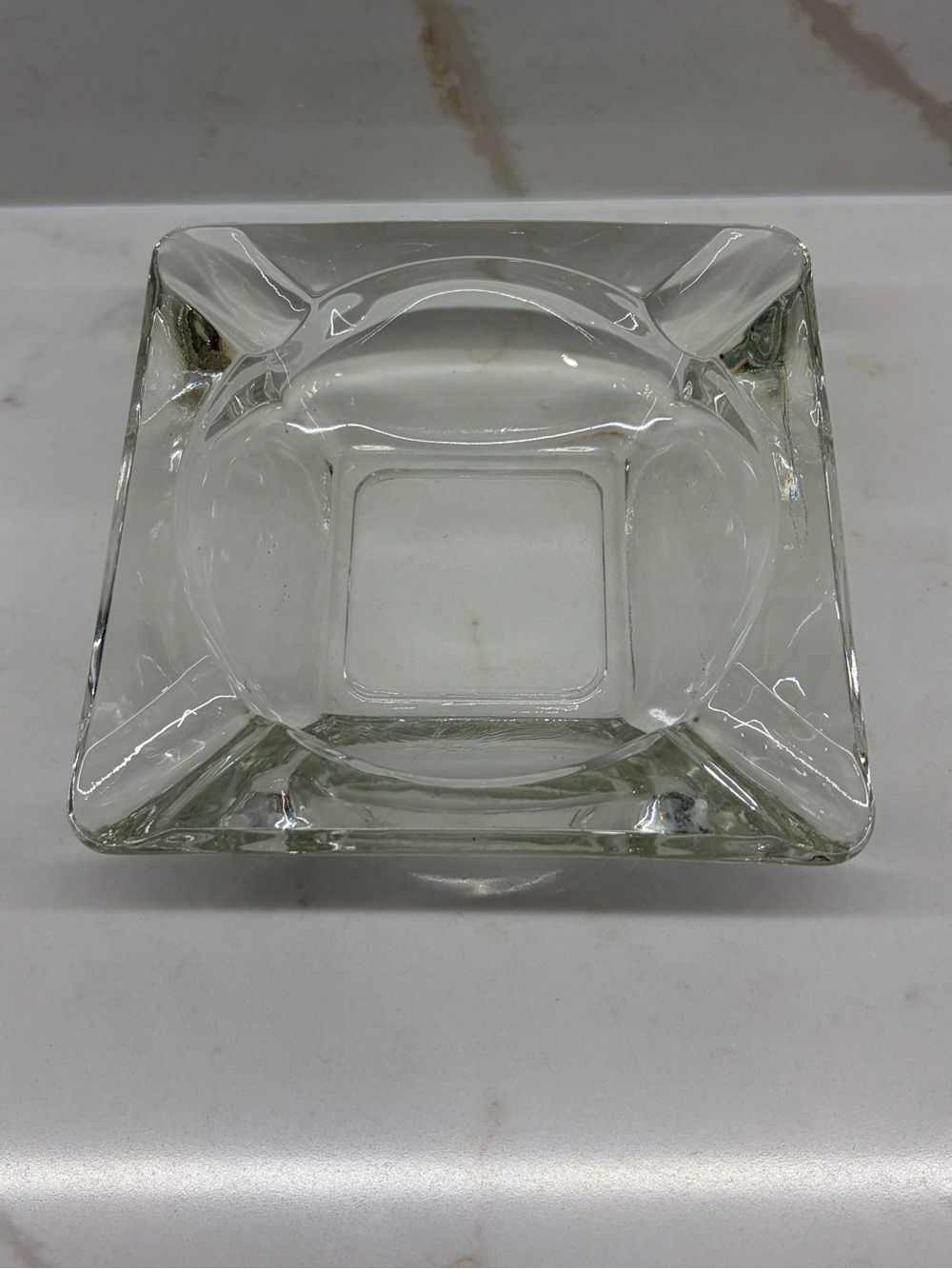 Vintage MCM Square Clear Glass Cigarette Cigar Ashtray Catchall Mancave